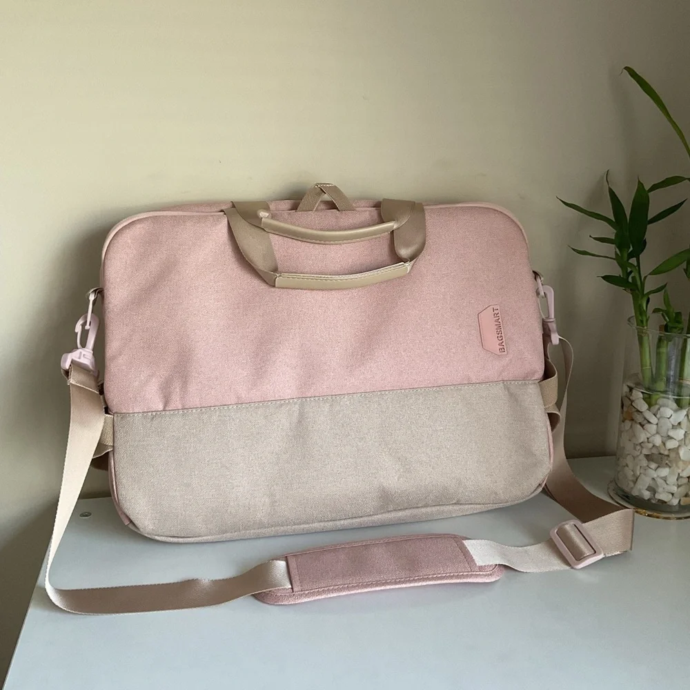 BAGSMART Pink Laptop Bag 15”-17” Work Travel Briefcase Messenger Organize New